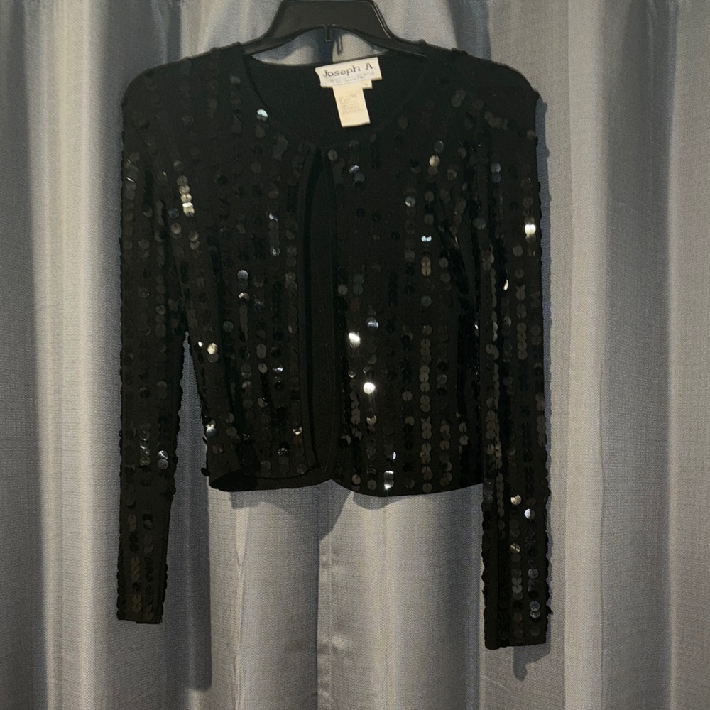 Joseph A Black Sequin QuEst-CequecEst Silk Sweater SZ Medium